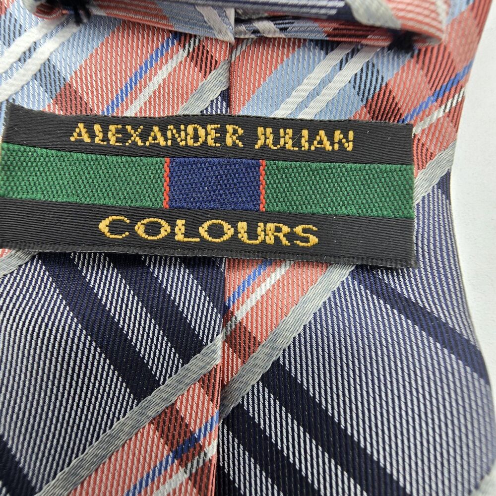 Alexander Julian Colours Men's Neck Tie 57”x3” Grey pink blue Geometric Vintage - Picture 4 of 6